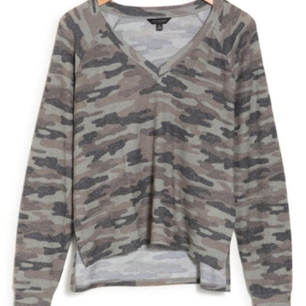NWT Lucky Brand Camo Print Long Sleeve High-Low Top